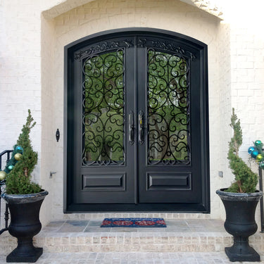 Legend Iron Doors Iron Entry Double Door with Arched Top and Scrollwork W120