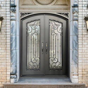 Legend Iron Doors Wrought Iron Front Double Door with Rainstorm Glass