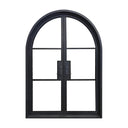 Legend Iron Doors Iron French Double Door with Round Top and Clear Glass