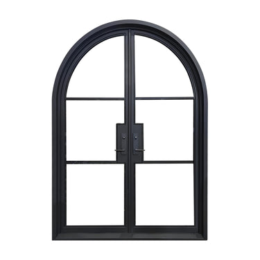 Legend Iron Doors Iron French Double Door with Round Top and Clear Glass