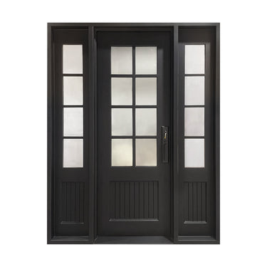 Exterior iron french single door with double sidelights