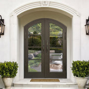Wrought Iron Double French Door with Arched Top and Glass F107