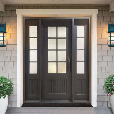 Legend Iron Doors Iron French Single Door with Double Sidelites and Frosted Glass