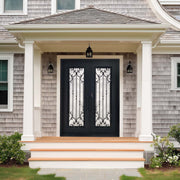 Thermal Break Black Iron Double Front Door with Decorative Scrollwork TW112