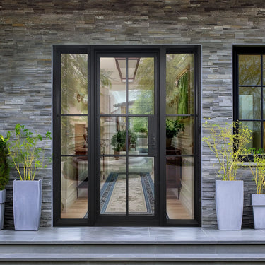 Thermal Break Black Iron French Door metal door with Sidelights
