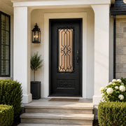 Thermal Break Iron Entry Single Door with Scrollwork and Kickplate TW108