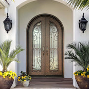 Thermal Break Wrought Iron Double Door with Rainstorm Glass TW104