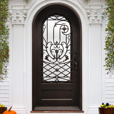 Legend Iron Doors Iron Entry SIngle Door with Ornate Scrollwork and Kickplate