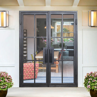 Legend Iron Doors Wrought Iron French Double Door with 6 Lites and Clear Glass 