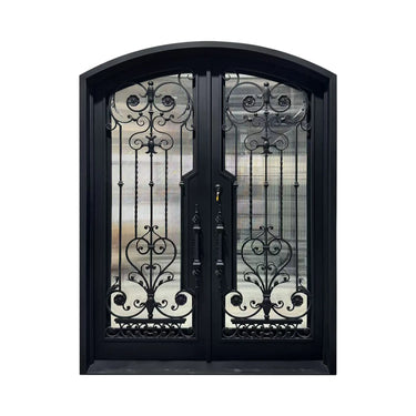 Legend Iron Doors wrought iron double door with reed glass