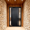 Legend Iron Doors handmade Iron Pivot Entry Door with long handle and glass