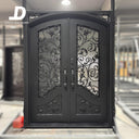 Custom wrought iron screen door with rainstorm glass