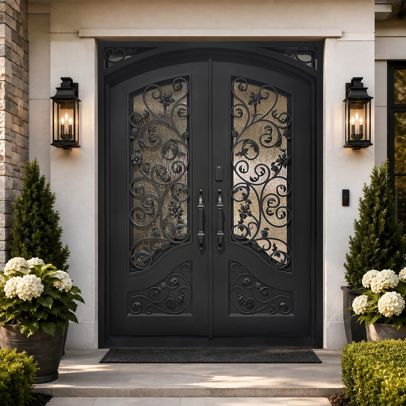 Legend Iron Doors wrought iron exterior door with glass