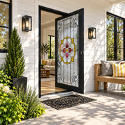 Stained Glass Iron Pivot Front Door with Tiffany-Style Art Glass PSG111