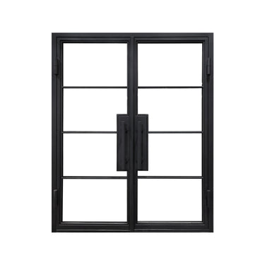 Black metal double door with clear glass