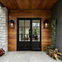 Mordern iron glass French single door with a sidelight and smart lock