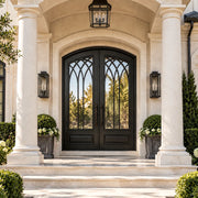 Thermal Break Arch Iron Glass Front Double Door with Arch Top and Kickplate TW150