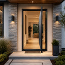 Legend Iron Doors thermal break iron pivot front door with full solid panel