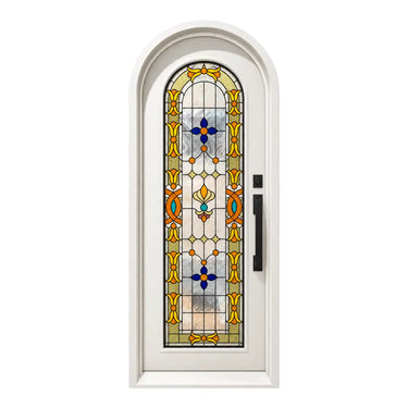 Vintage Style Stained Glass Exterior Door with round top