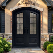 Arched Wrought Iron Double Entry Door with Decorative Scrollwork W139