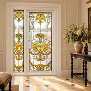 Art Nouveau Stained Glass Iron Front Single Door with Sidelight LS016