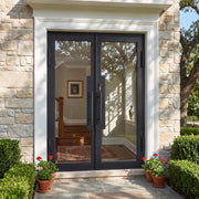 Modern Black Steel Iron French Double Door with Full Glass F128