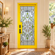 Thermal Break Iron French Single Door with Stained Glass and Yellow Finish LTS010