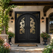 Classic Villa Wrought Iron Double Door with Floral Scrollwork W144