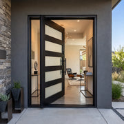 Classic Black Steel Frame Pivot Entry Door with Modern Design PT120