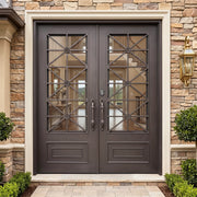 Mediterranean Modern Thermal Break Double Entry Door with Large Class Panels TW146
