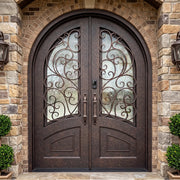 Round Top Wrought Iron Double Entry Door with Scrollwork W143