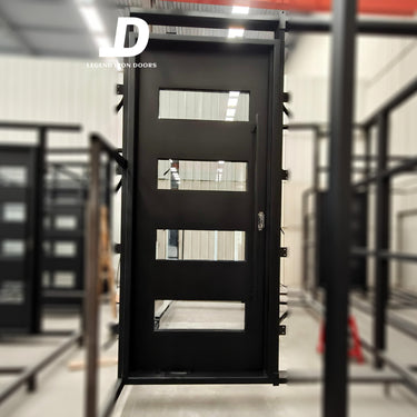 Contemporary Pivot entry Door with Horizontal Glass Inserts