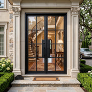Modern Transitional French Iron Double Door with Grid Glass F132