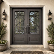 Modern Transitional Double Iron Door with Symmetrical Geometric Design W146