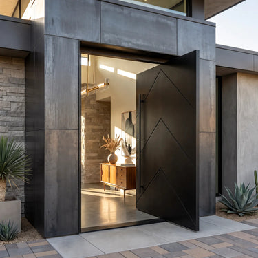 Modern geometric full metal pivot entry door