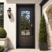 Contemporary Farmhouse Iron Single Door with Geometric Panel Design W147