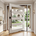 Modern White Iron Pivot Door with Glass Panels