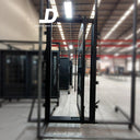 Contemporary narrow glass entry door with black steel frame