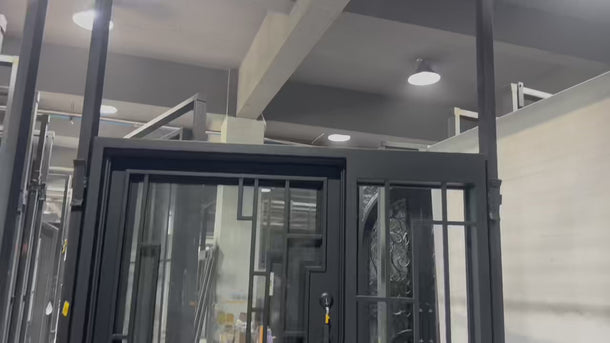 Custom made iron entry single door with sidelight in black 