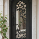 Black iron entry door with clear glass plus lowE coating