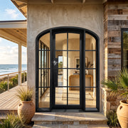 Thermal Break Arched Top French Iron Single Door with Clear Glass Sidelights TF134