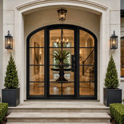 Modern Thermal Break French Iron Single Door with Divided Glass and Sidelights Design TF129