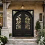 European Villa Thermal Break Iron Double Door with Floral Scrollwork TW144