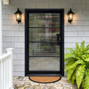 Custom thermal break iron front door with four reed glass panels