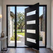 Thermal Break  Modern Frosted Glass Pivot Door with Clear Sidelights TPT122