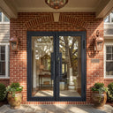 Thermal break full glass French entry door with black steel frame and double door configuration