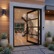 Custom Thermal Break Pivot Iron Door with Large Glass Panel TPT111