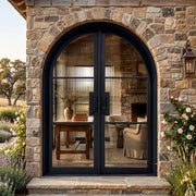 Thermal Break Round Top French Double Door with Reed Glass TF135