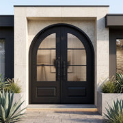 Thermal Break French Iron Double Entry Door with Reed Grid Glass TF133
