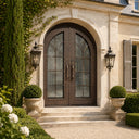 Insulated Round Top Iron Front Double Door with Glass Panels and screens
